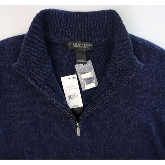 The Men's Store Sz L Navy 1/4 Zip Merino Wool Mock Neck Sweater - Picture 3 of 5